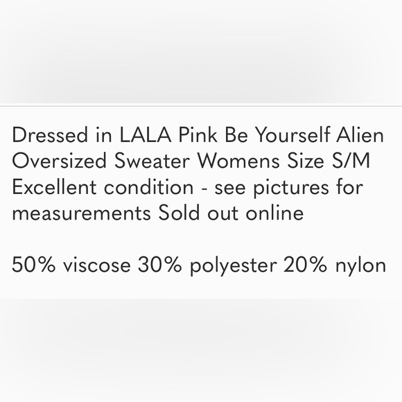 Dressed in LALA Pink Be Yourself Alien Oversized Sweater Womens Size S/M - Picture 7 of 7
